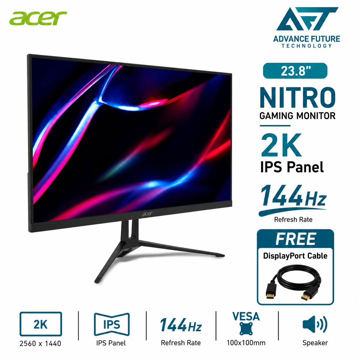 Acer Nitro KG243YUP1 23.8'' WQHD IPS 144Hz Gaming Monitor ( Speaker, HDMI, DP, Audio, 3 Years Warranty )
