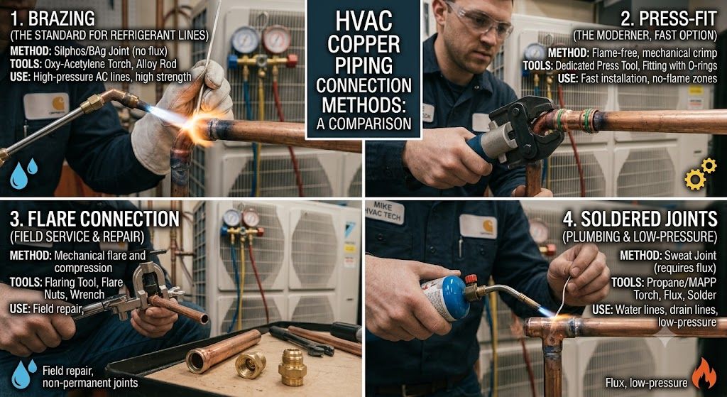 HVAC copper piping connection methods