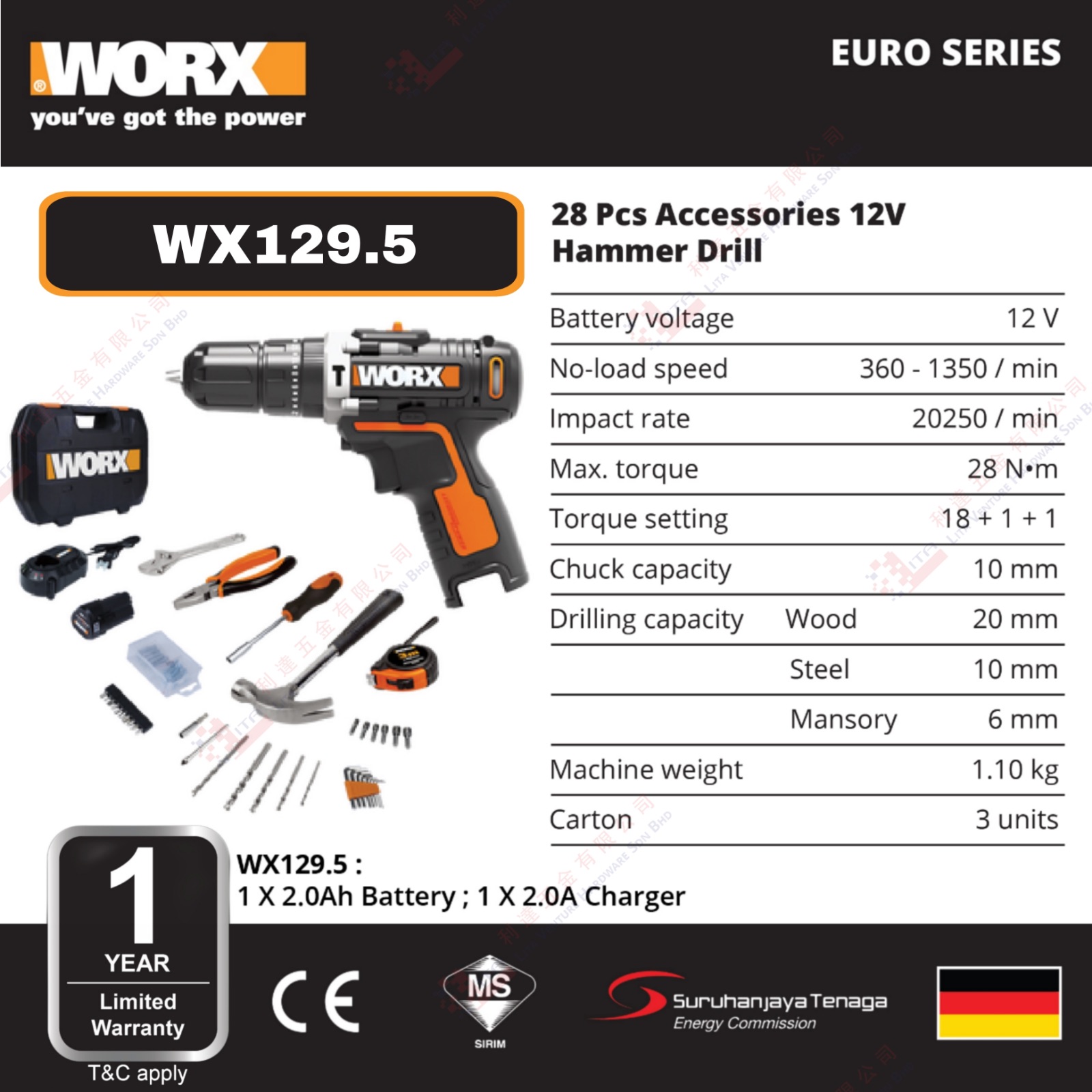 WORX BRAND 28PCS ACCESSORIES HAMMER DRILL - WX129.5