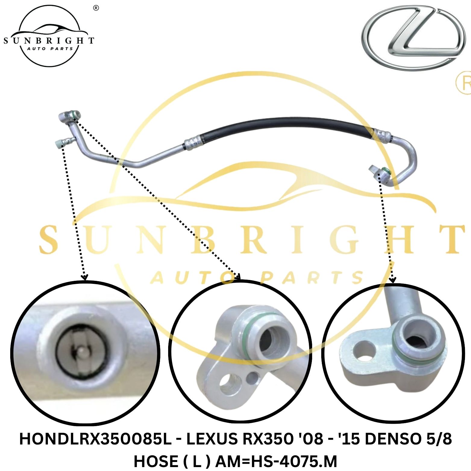 HONDLRX350085L - LEXUS RX350 '08 - '15 DENSO 5/8 HOSE ( L ) AM=HS-4075.M