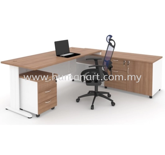 JOY DIRECTOR OFFICE TABLE METAL J-LEG C/W STEEL MODESTY PANEL WITH SIDE CABINET & MOBILE PEDESTAL 3D - Taman Connaught | Port Klang | Sri Hartamas