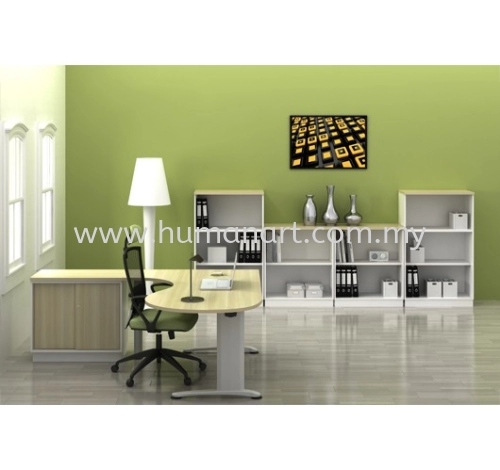 BERLIN EXECUTIVE OFFICE TABLE/DESK L-SHAPE ROUND END C/W SIDE CABINET ABMB 66 - Bandar Kinrara | Bukit Jalil | Sentul