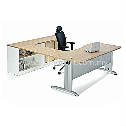 BERLIN EXECUTIVE OFFICE TABLE/DESK L-SHAPE CURVE C/W LOW CABINET SET ABMB 11 - Solaris Dutamas | Jalan Ipoh | Ampang Point