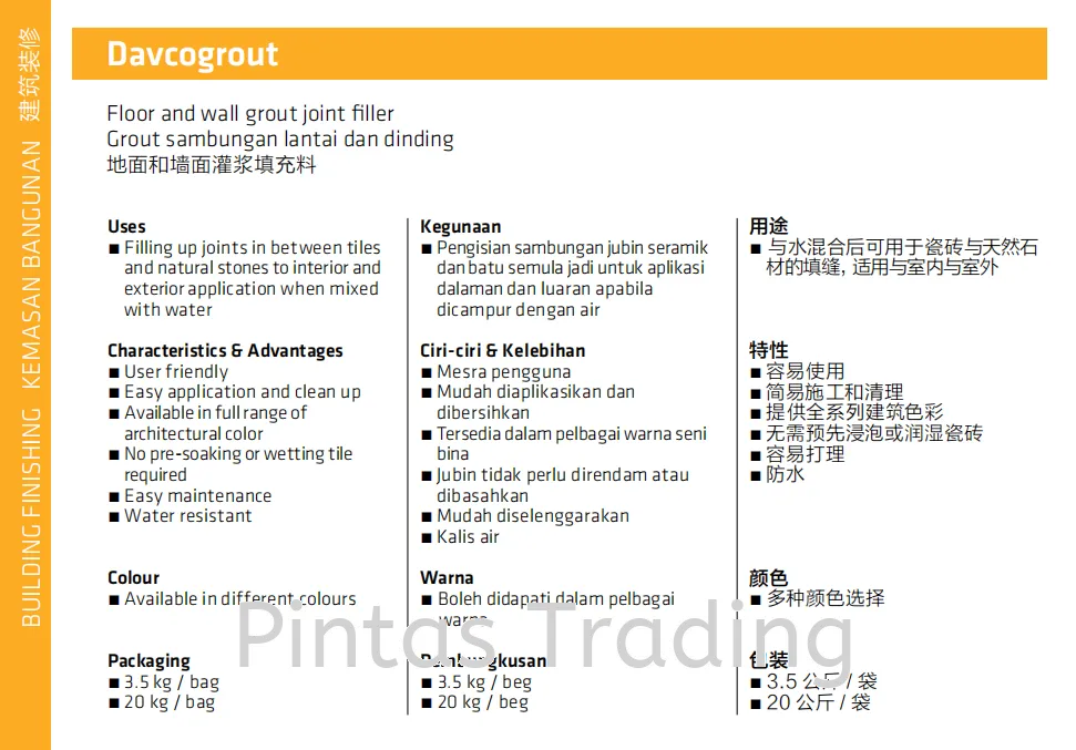 Davcogrout | Floor & Wall Tile Joint Filler