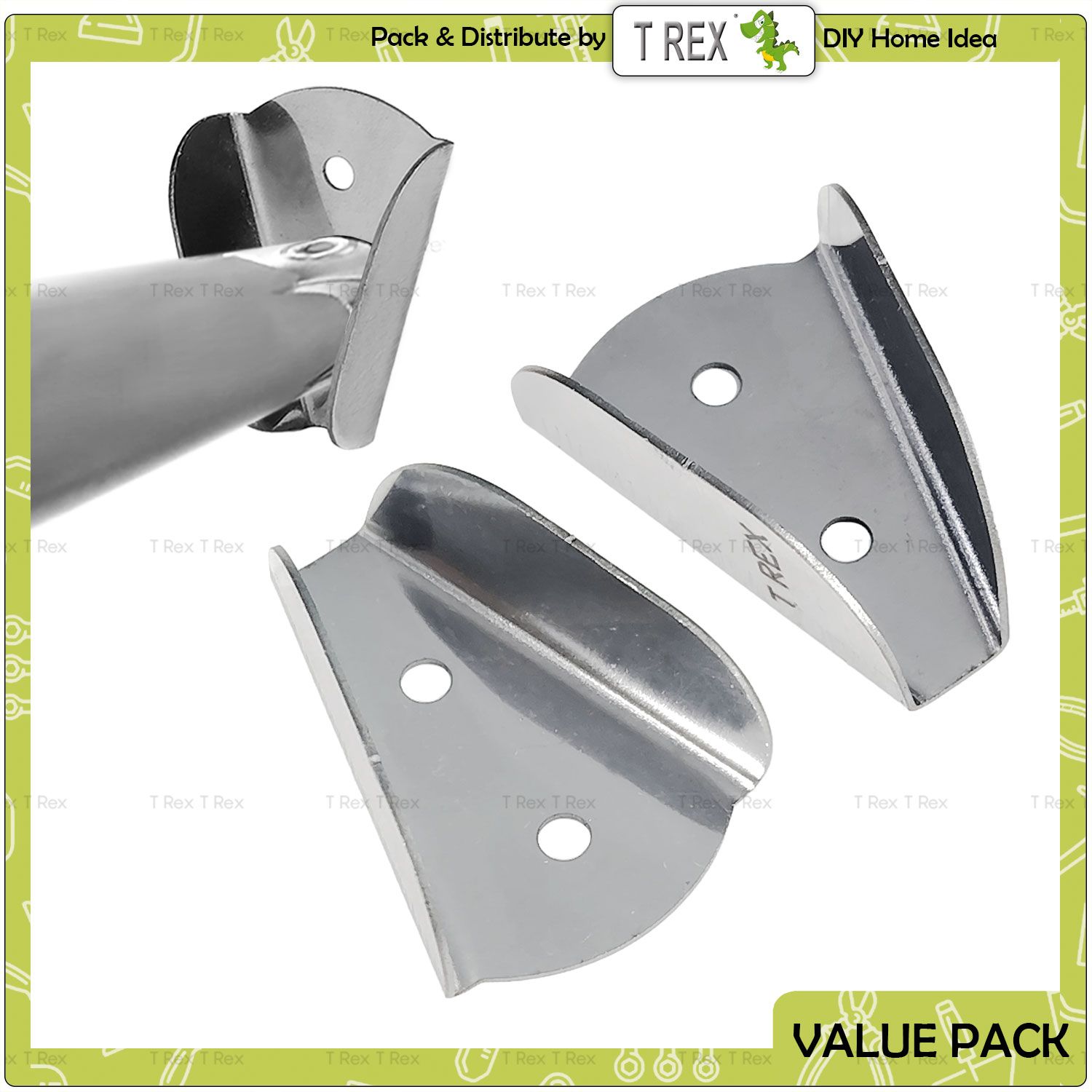 T Rex DIY Closet Wardrobe Round Hollow Pole Rod Holder V Bracket (Besi V) – Stainless Steel 304 | Rod Support & Repair Bracket