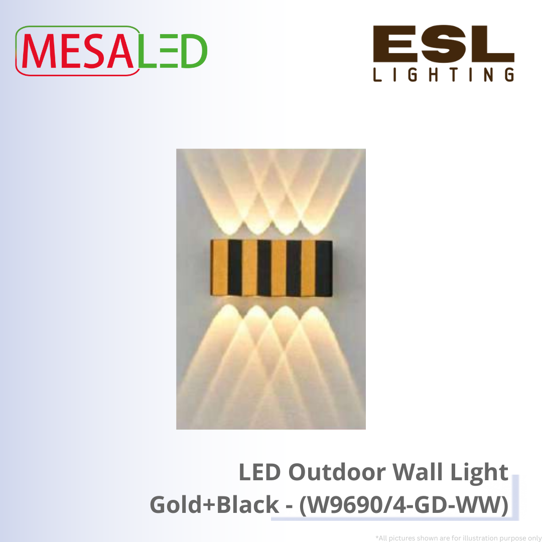 MESALED LED Outdoor Wall Light Gold+Black - W9690/4-GD-WW IP55