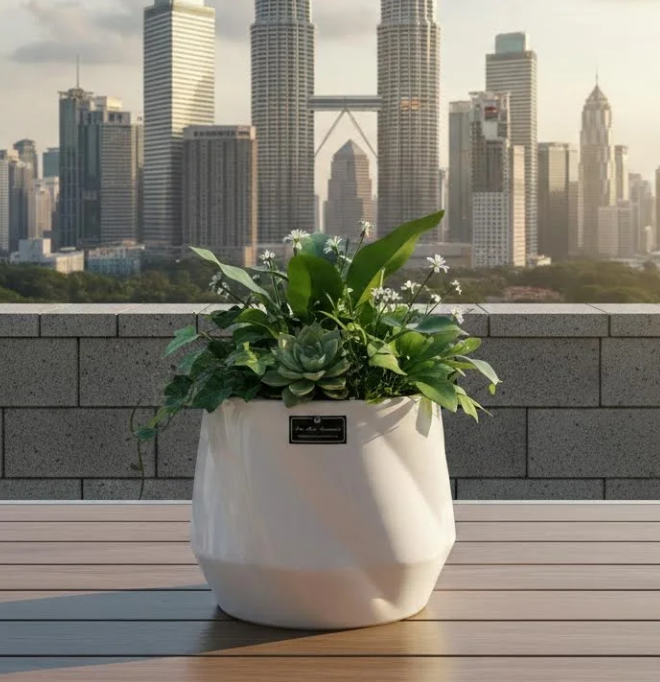 Trusted Ceramic Flowerpot Supplier Malaysia PC1247-18450-WH | Eden Landscape Sdn Bhd