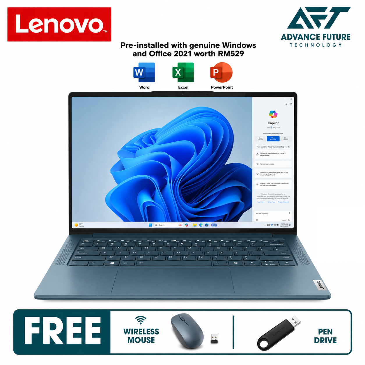 Lenovo Yoga Pro 7 14IMH9 83E2009BMJ 14.5" 2.8K OLED Laptop Tidal Teal (Intel Core Ultra 7 155H, 32GB, 1TB SSD, RTX4050, W11, H&S 2021 )