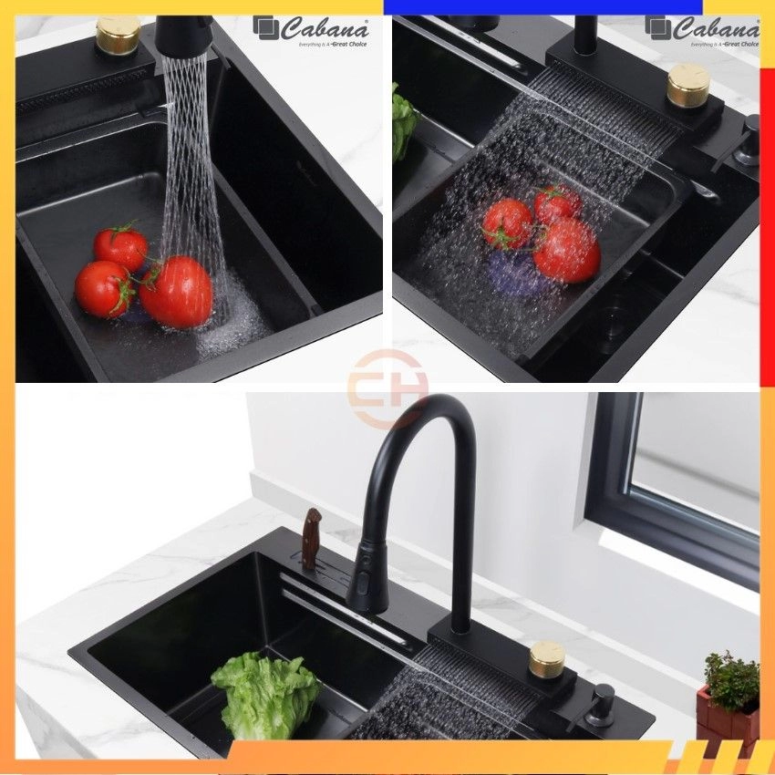 (OUT OF STOCK) SUS304 Stainless Steel Nano Honeycomb Sink Single Bowl Multifunction Workstation Matt Black Kitchen Sink Sinki 75CMx46CM