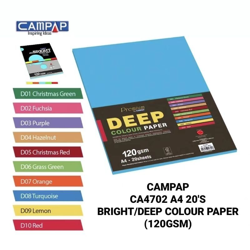 CA4702 120GSM A4 DEEP COLOUR PAPER 20SHEETS
