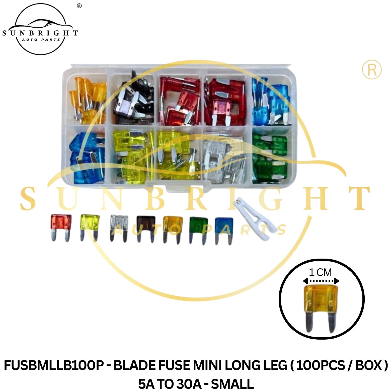 FUSBMLLB100P - BLADE FUSE MINI LONG LEG ( 100PCS / BOX ) 5A TO 30A - SMALL