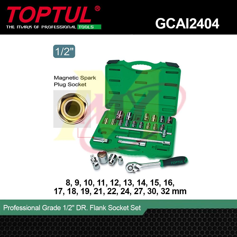 TOPTUL GCAI 2404 24PCS Professional Grade 1/2" DR. Flank Socket Set [Code: 8149]