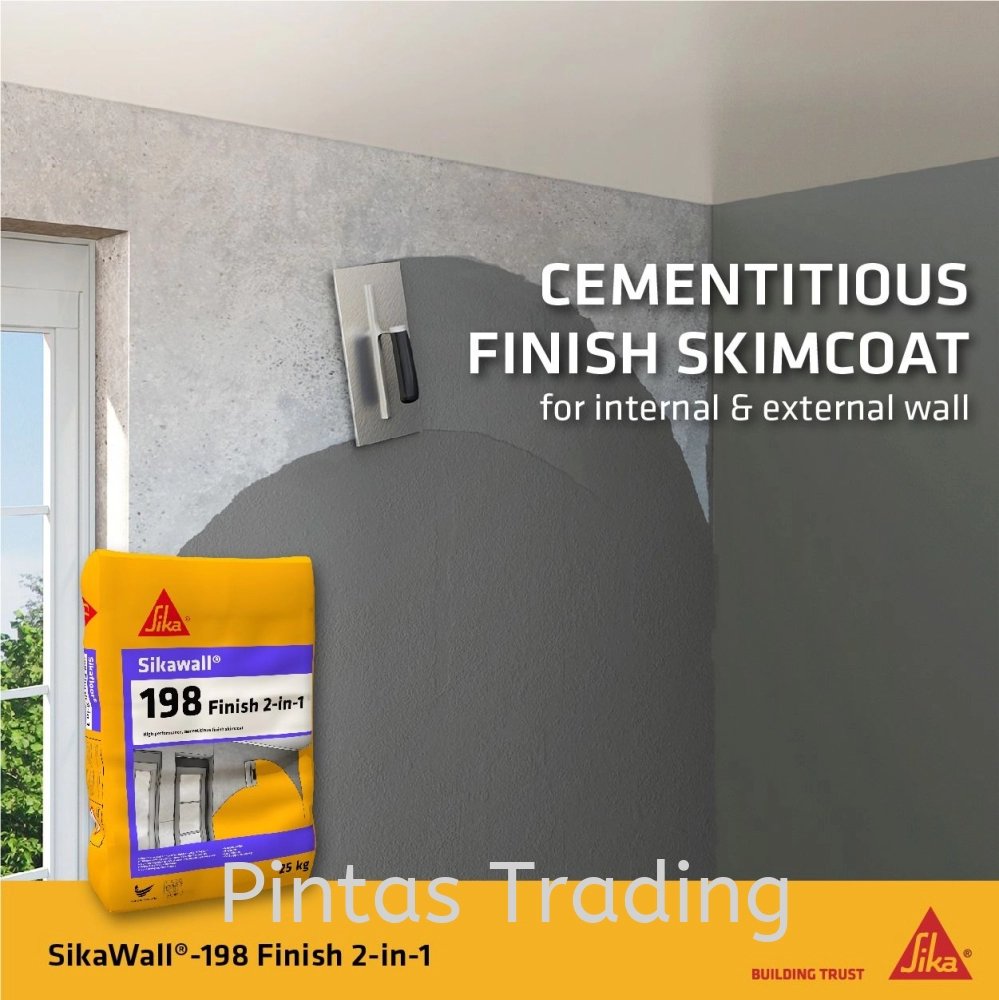 SikaWall 198 Finish 2in1 | High Performance, Cementitious Finish Skimcoat for Internal & External Wall