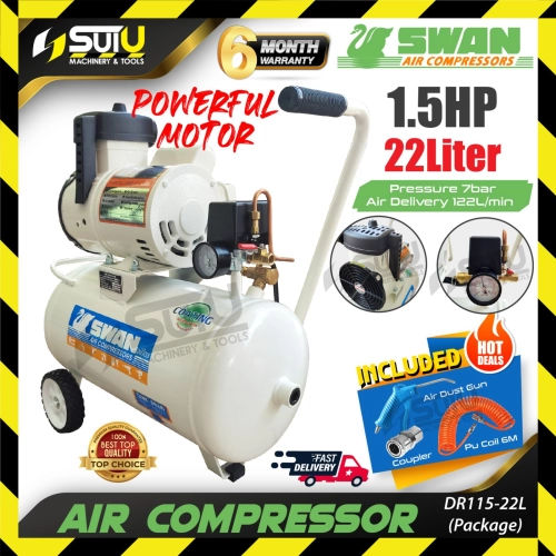 [COMPRESSOR ONLY / PACKAGE] SWAN DR115-22L / DR11522L 1.5HP 22L Oilless / Oil Free Air Compressor / Kompressor 1.1kW - Sui U Machinery & Tools (M) Sdn Bhd