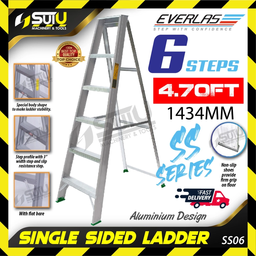 Everlas SS06 Single Sided Aluminium Ladder 6 steps ( 4.70ft / 1434mm)