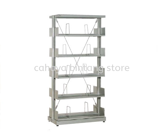 STEEL LIBRARY SHELVING DOUBLE SIDED WITHT SIDE PANEL ANOUD 5 SHELVING -  Library Shelving Selayang | Library Shelving Batu Caves | Library Shelving Gombak