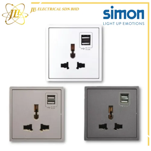 Simon Switch i7 70E725 10A Universal Socket Outlet With Double USB Charging Outlet (5v2A) [MATT WHITE/GOLDEN CHAMPAGNE/GRAPHITE BLACK]