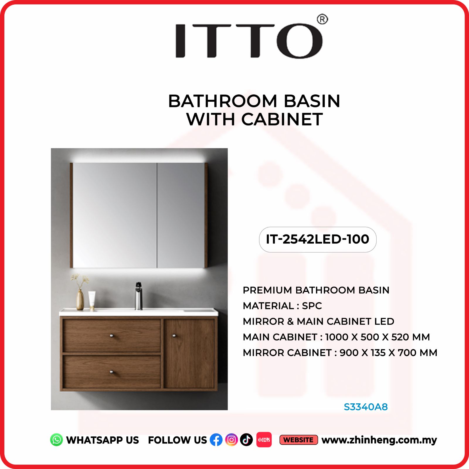 ITTO BATHROOM BASIN WITH CABINET IT-2542LED-100