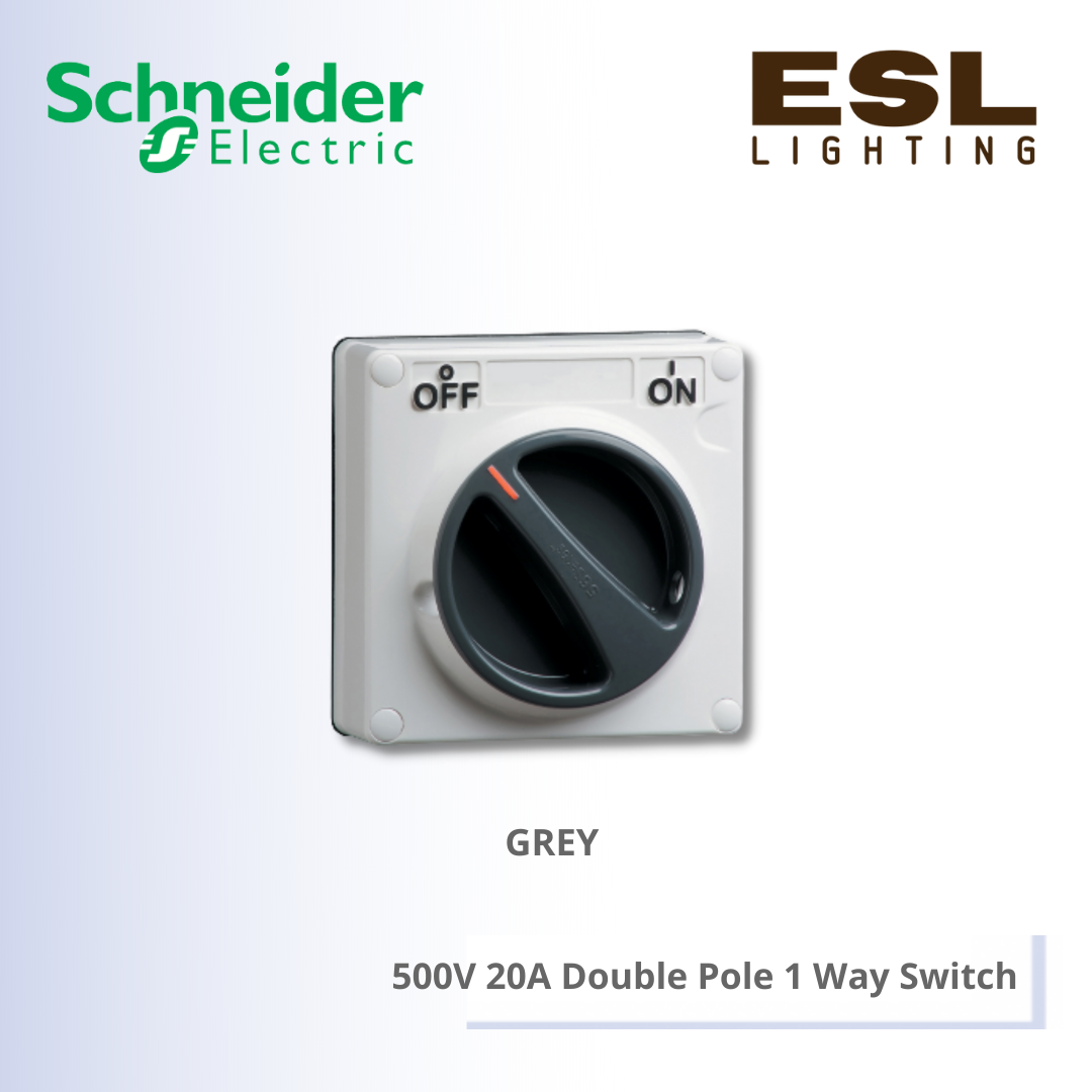 SCHNEIDER S56 Series & 66 Series 500V 20A Double Pole 1 Way Switch - S56SW220GY
