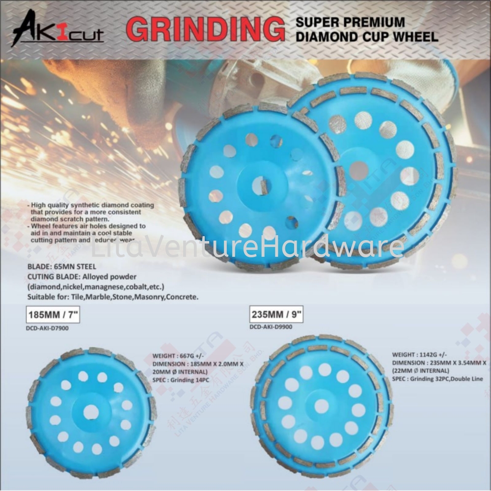 AKICUT BRAND GRINDING SUPER PREMIUM DIAMOND CUP WHEEL -D7900 D9900