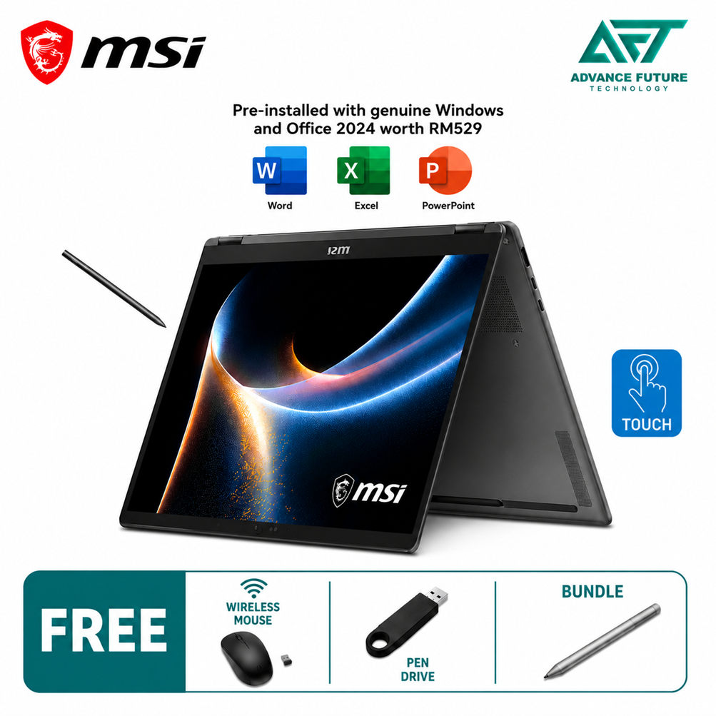 MSI Prestige 14 Flip AI+ D3MTG-224MY 14'' FHD+ OLED Touch Laptop Platinum Gray ( Intel Core Ultra 9 386H, 32GB, 1TB SSD, Intel, W11, H&S 2024 )
