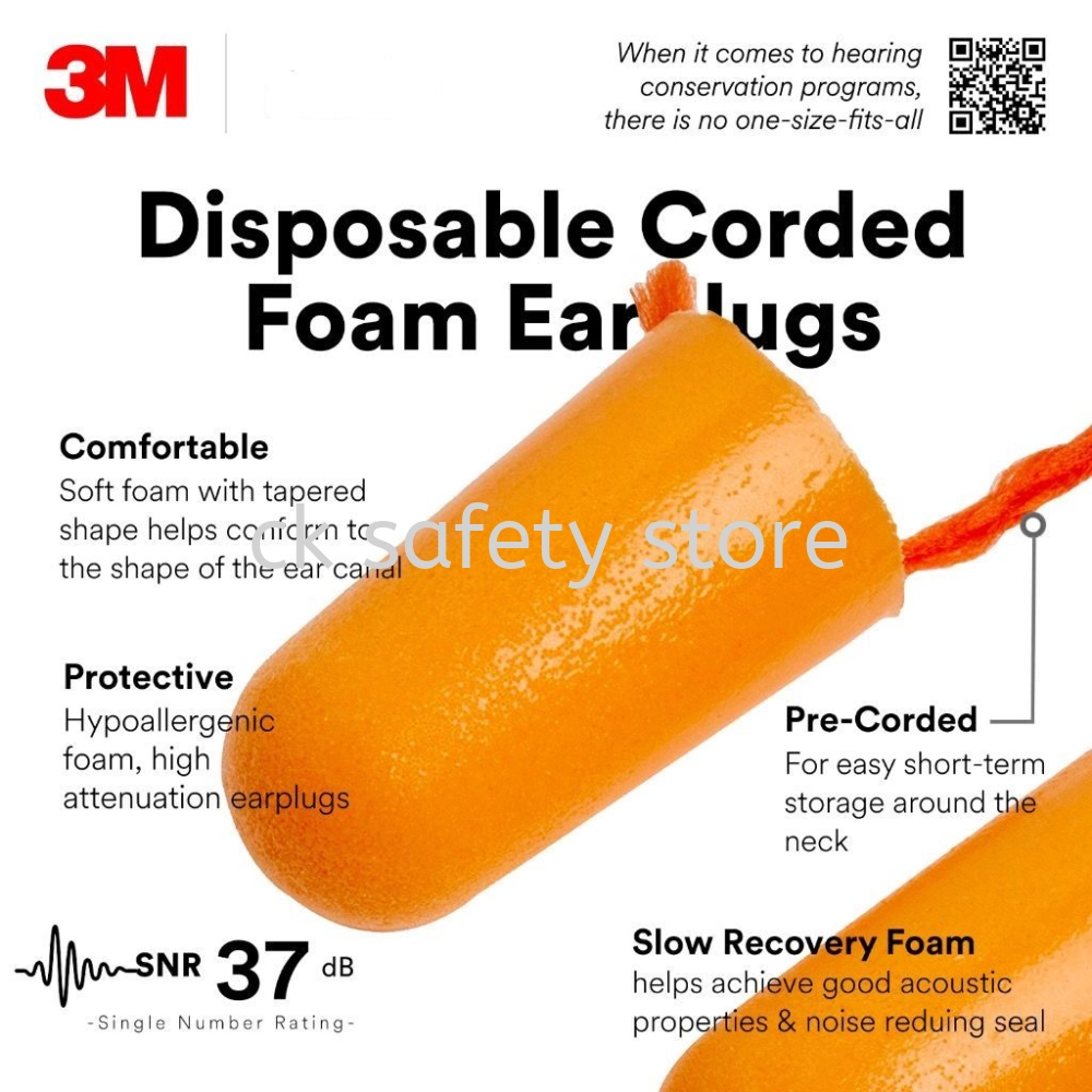 3M 1110 Corded Soft Foam Earplugs SNR 37 dB