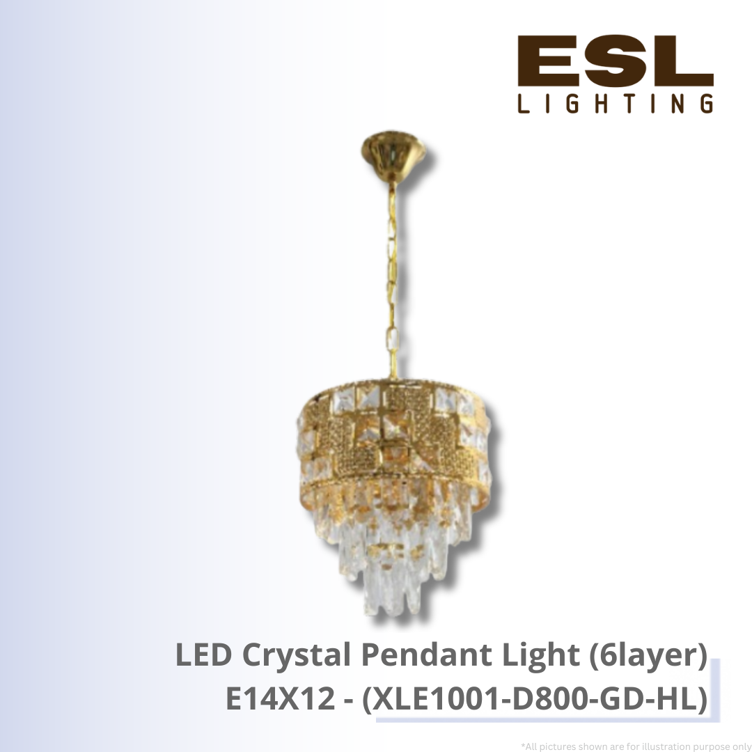 LED Crystal Pendant Light E14X12 (6layer) - XLE1001-D800-GD-HL