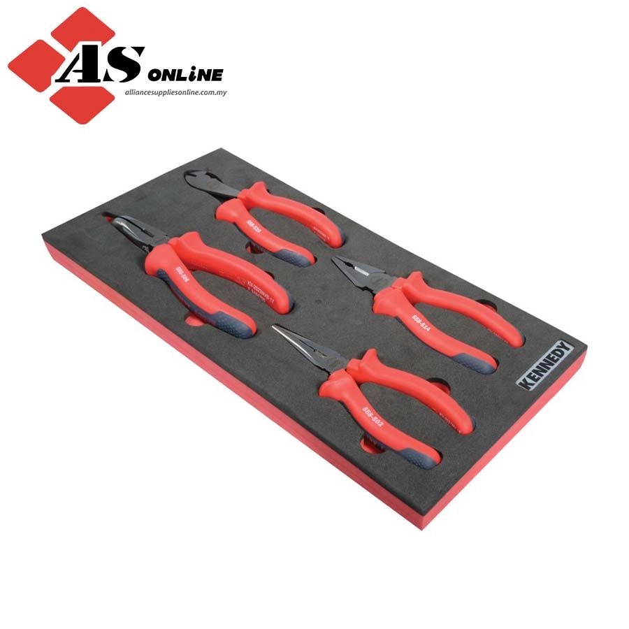 KENNEDY 4 Piece Pro-Torq VDE Insulated Pliers Set in 1/3 Width Foam Inlay for Tool Chests / Model: KEN5950285K