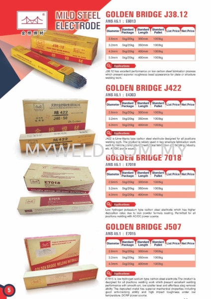 GOLDEN BRIDGE ELECTRODE GOLDEN BRIDGE  Consumables Selangor, Malaysia, Kuala Lumpur (KL), Balakong Supplier, Distributor, Supply, Supplies | Myweld Equipment & Gases Sdn Bhd