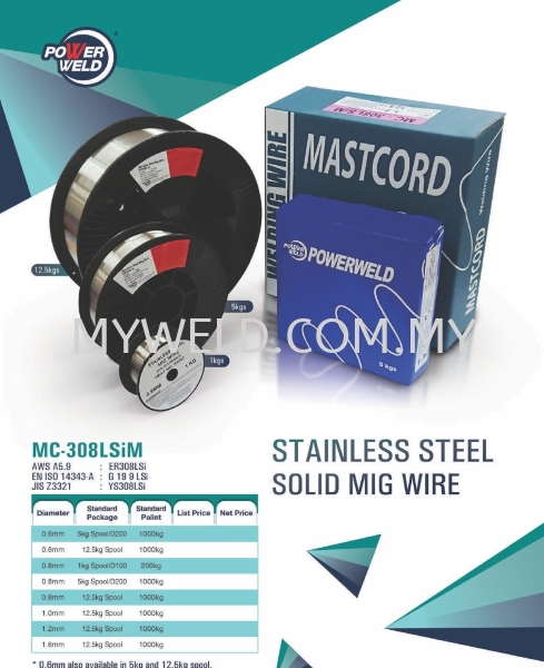 Powerweld STAINLESS STEEL SOLID MIG WIRE 308LSI Powerweld Consumables Selangor, Malaysia, Kuala Lumpur (KL), Balakong Supplier, Distributor, Supply, Supplies | Myweld Equipment & Gases Sdn Bhd