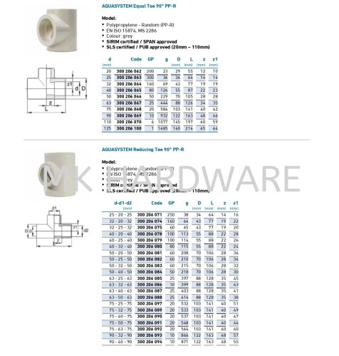 AQUASYSTEM EQUAL TEE 90 DEGREE PPR