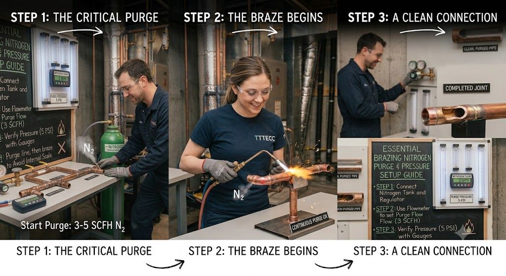 nitrogen purging HVAC brazing step by step