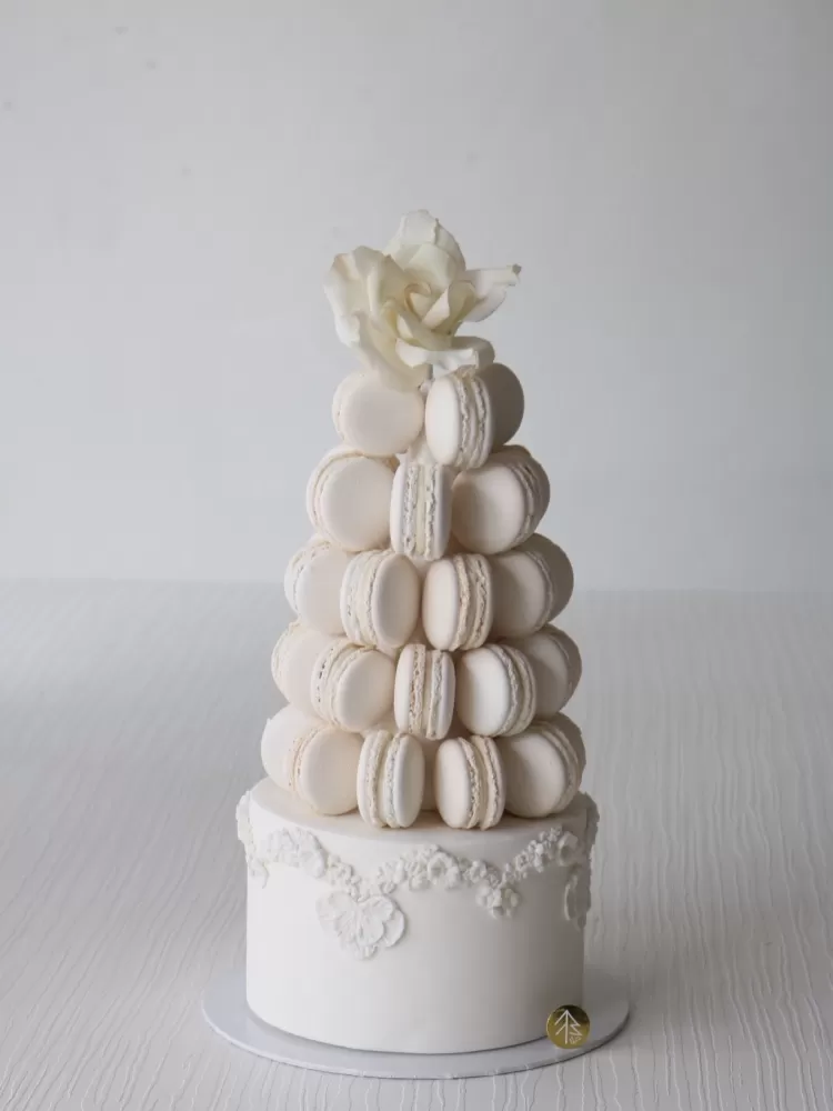 White Rose Macaron Tower