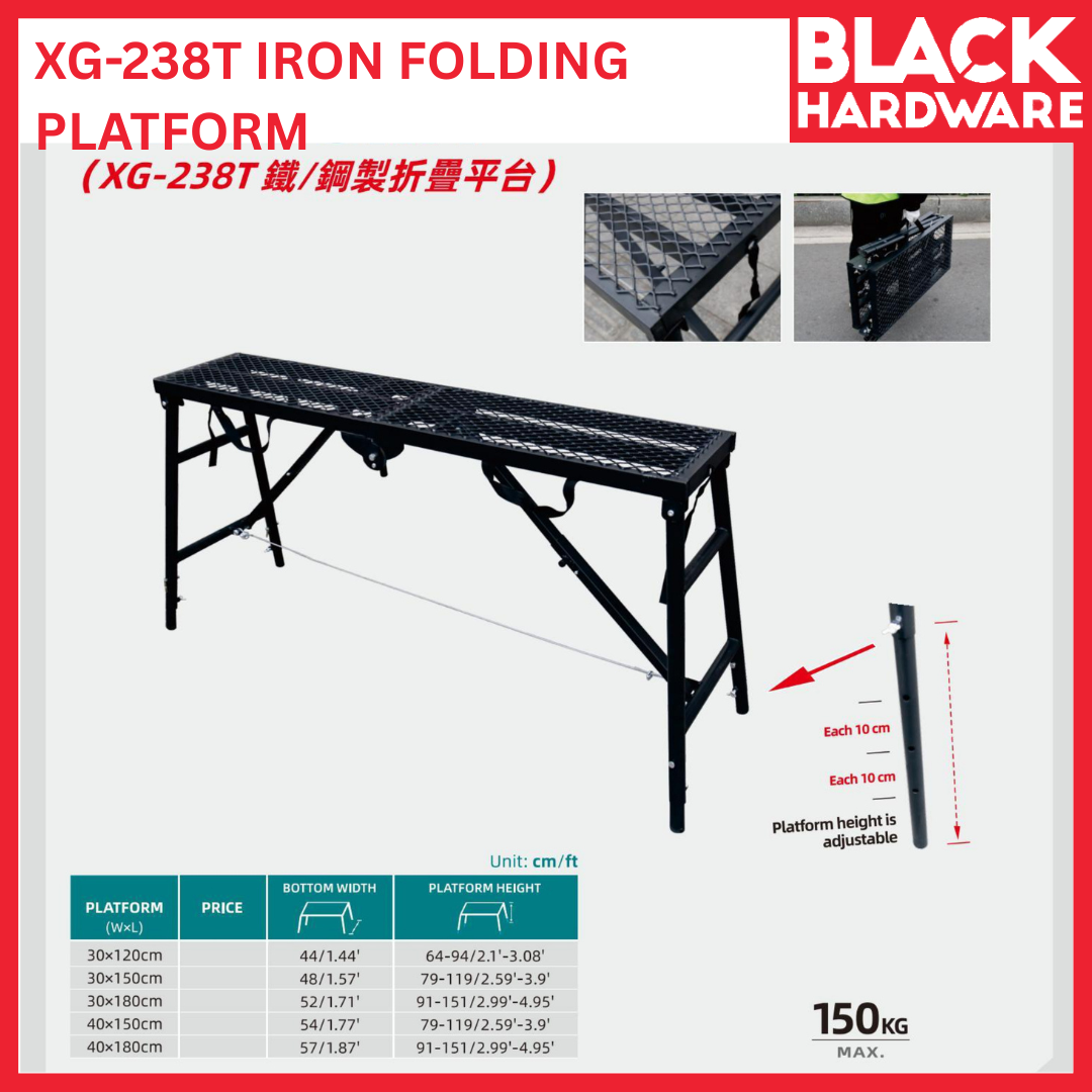 Black Hardware  TONGDA XG-238T Iron Folding Platform | Heavy-Duty Mesh-Deck Steel Work Bench