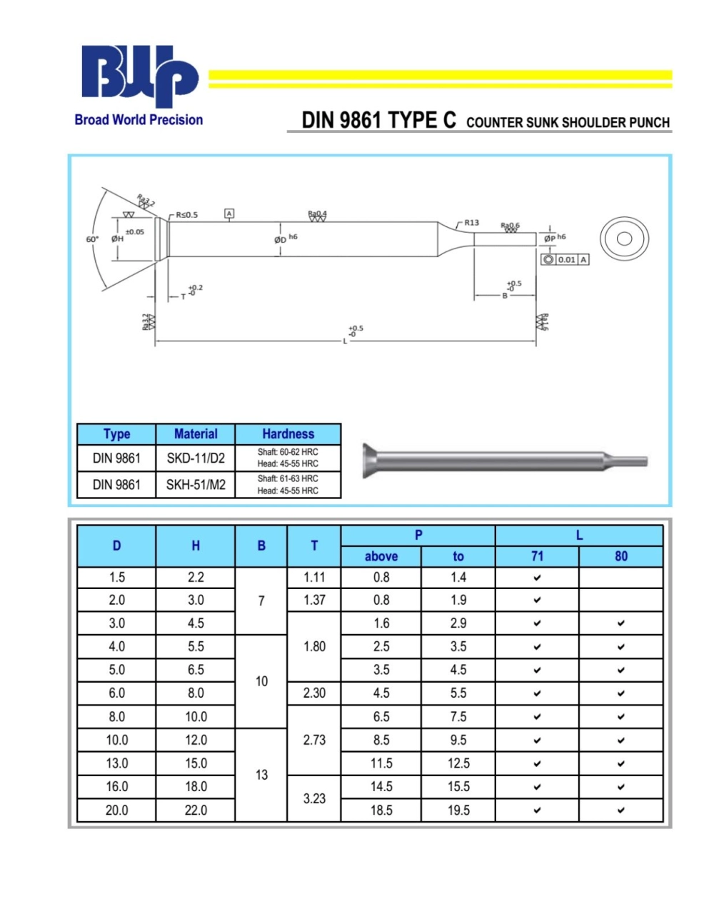 DIN 9861 TYPE C COUNTER SUNK SHOULDER PUNCH