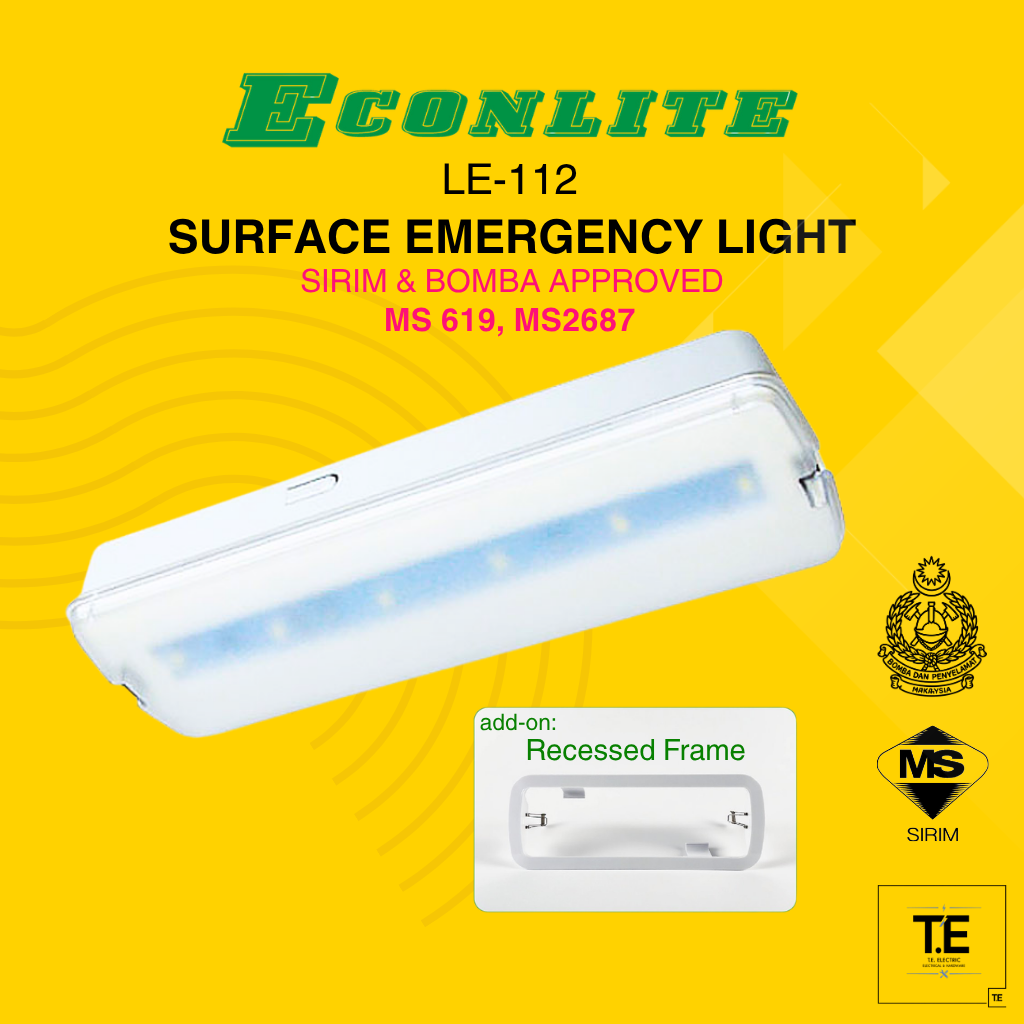 LE-112 Econlite Surface/ Recessed Emergency Light | 3.0w (6 x 0.5 watt) | (Sirim &amp; Bomba Approved) | IP-20 | MS 619 &amp; MS 2687