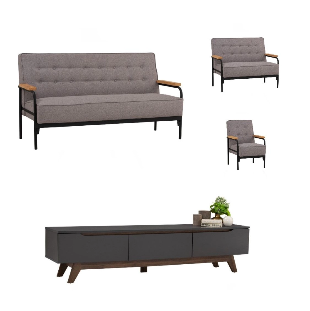 [Bundle Deal} 3+2+1 Dzire Sofa (Grey) + Manda TV Console (Black)