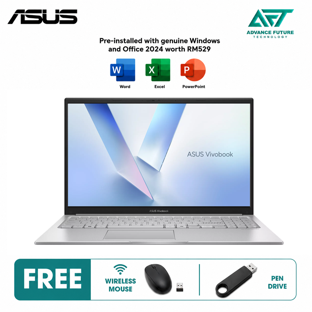 Asus VivoBook 15 A1504V-ABQ269WS 15.6" FHD Laptop Cool Silver ( Intel Core 5 120U, 16GB, 512GB SSD, Intel, W11, H&S 2024&M365 )