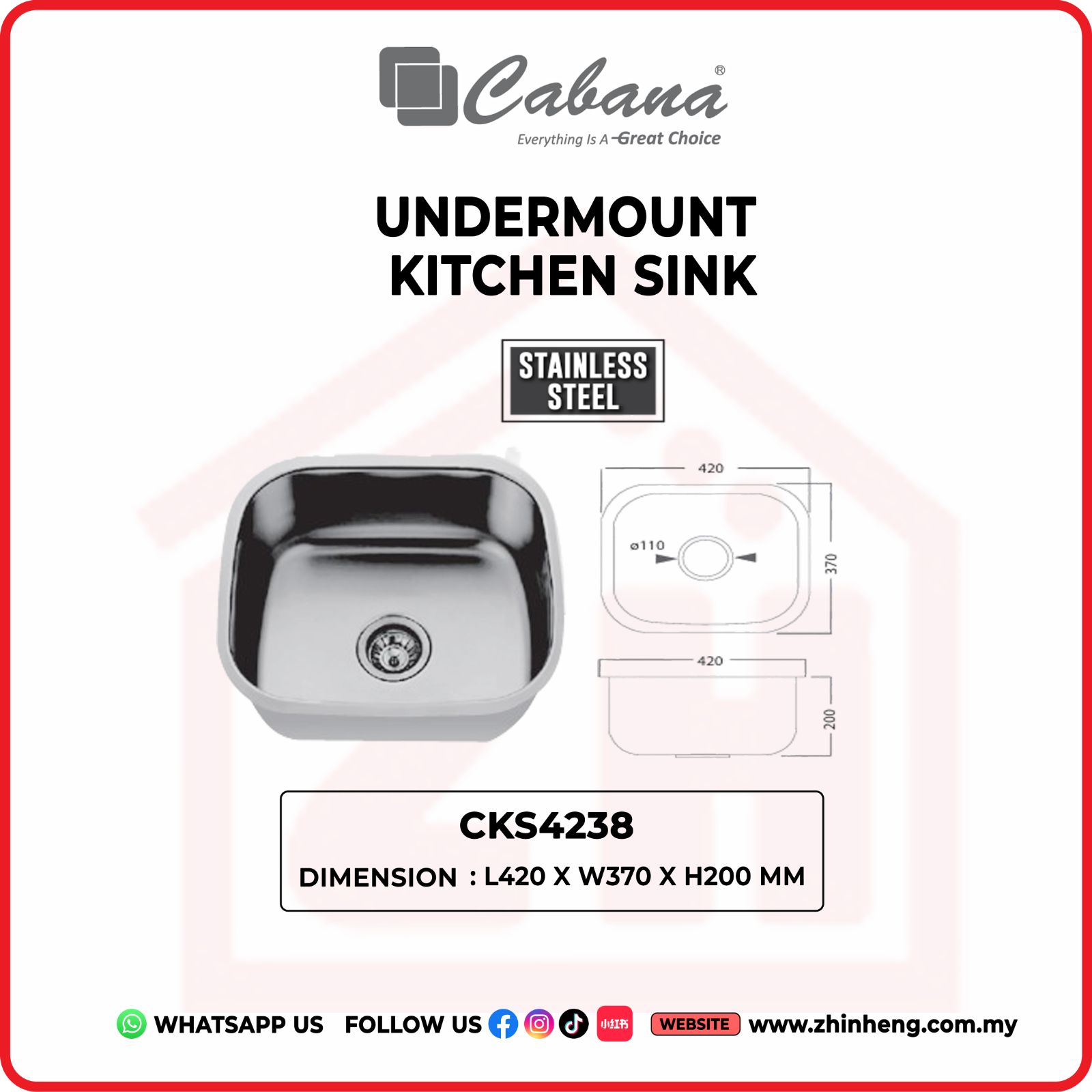 CABANA UNDERMOUNT KITCHEN SINK CKS4238