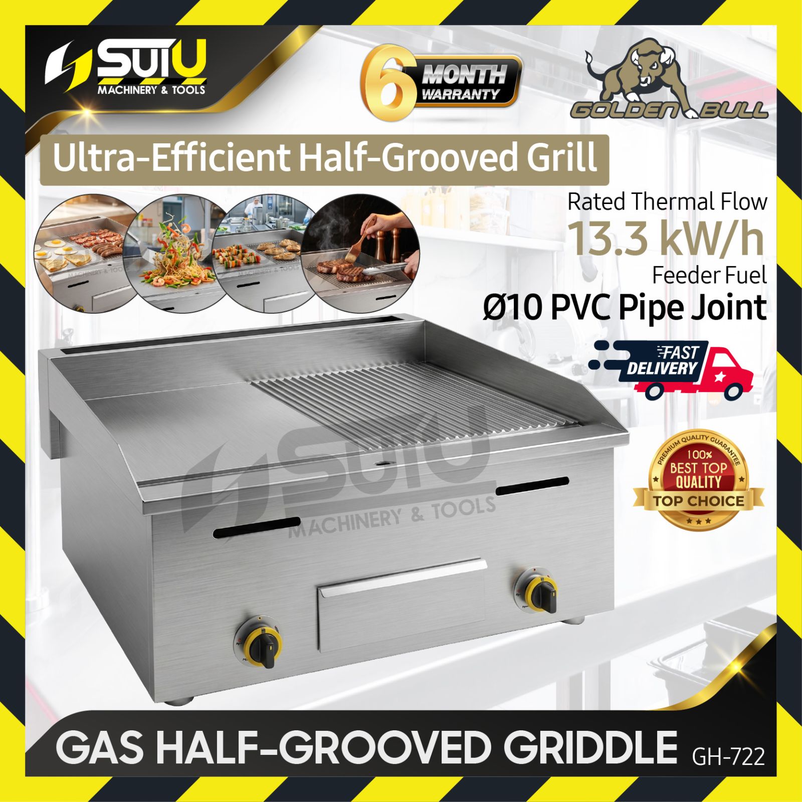 GOLDEN BULL GH722 / GH-722 Gas Half-Grooved Griddle