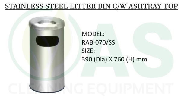 STAINLESS STEEL LITTER BIN C/W ASHTRAY TOP Stainless Steel Bins and Receptacles Johor Bahru (JB), Kedah, Malaysia Supplier, Wholesaler, Distributor, Dealer | AS CLEANING EQUIPMENT (M) SDN BHD