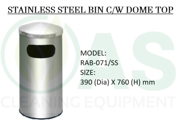 STAINLESS STEEL BIN C/W DOME TOP Stainless Steel Bins and Receptacles Johor Bahru (JB), Kedah, Malaysia Supplier, Wholesaler, Distributor, Dealer | AS CLEANING EQUIPMENT (M) SDN BHD