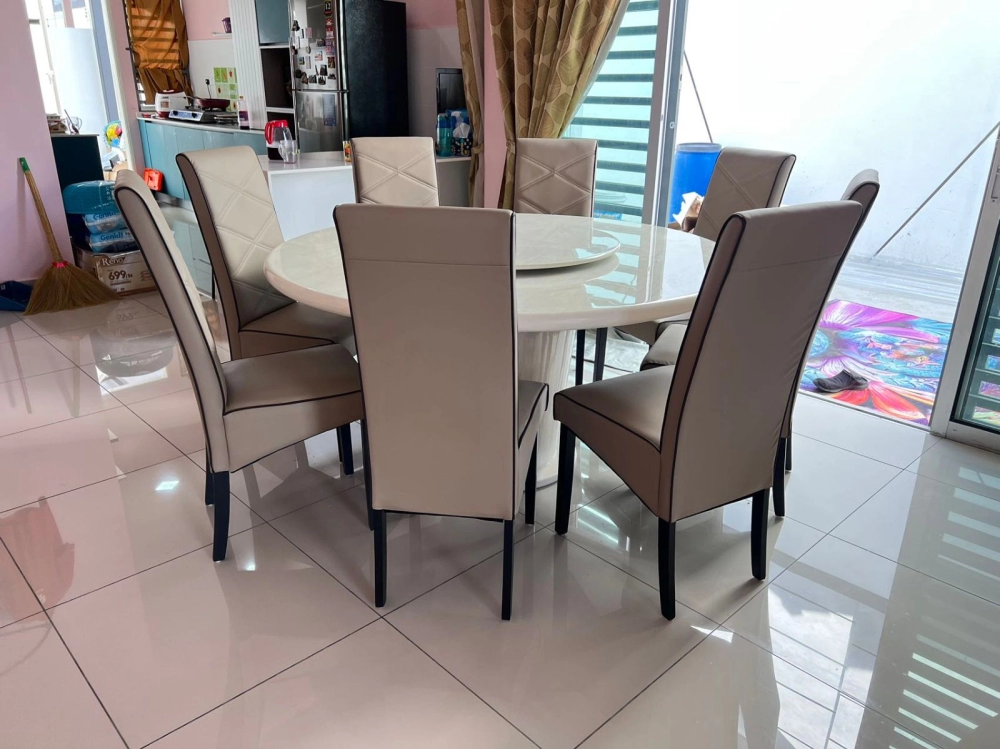 Marble Dining Table | Marble Dining Table With Lazy Susan | Cafe Furniture Penang