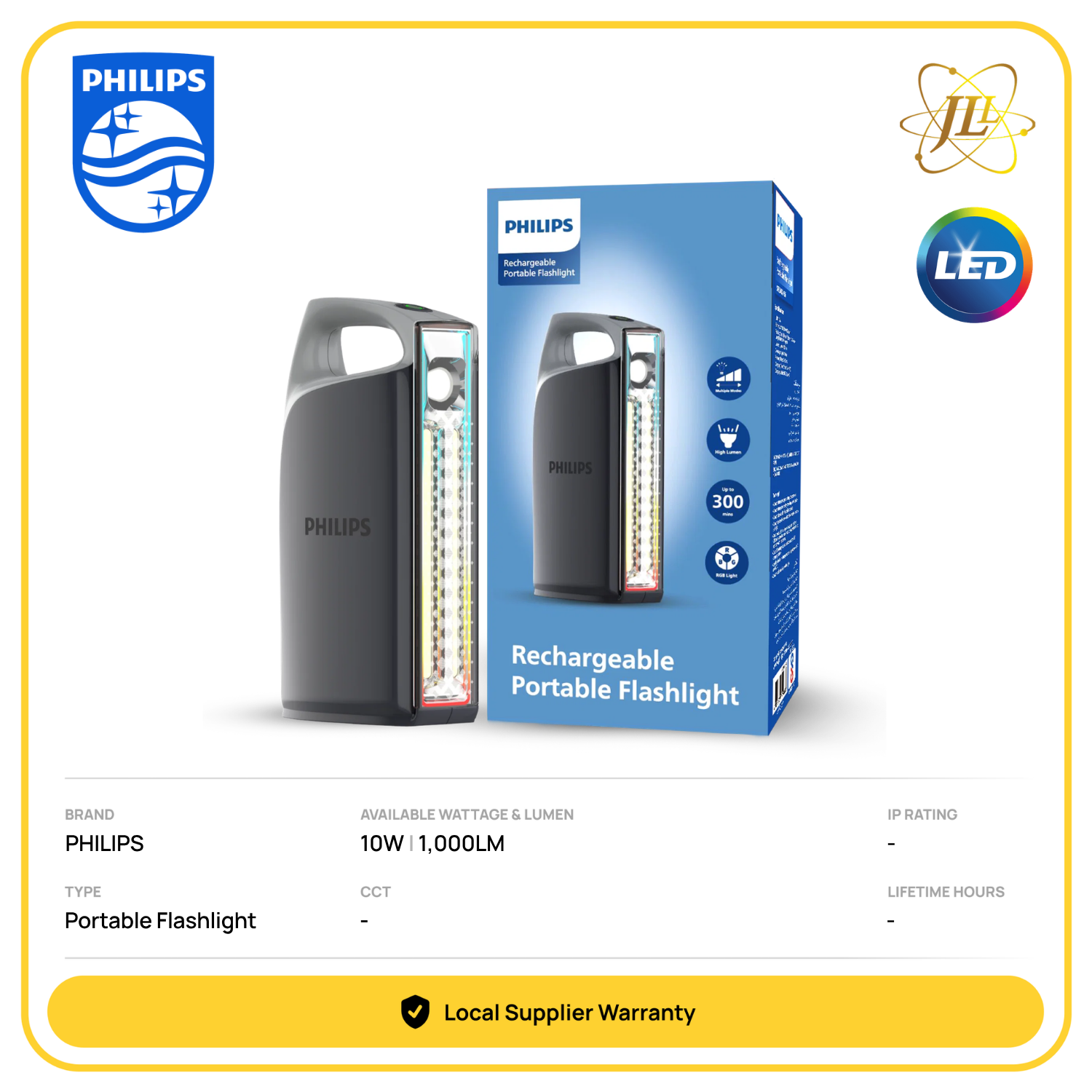 PHILIPS PLP-SFL3402/56 RECHARGEABLE PORTABLE RGB AMBIENT FLASHLIGHT 10W 1000LM 4000mAh