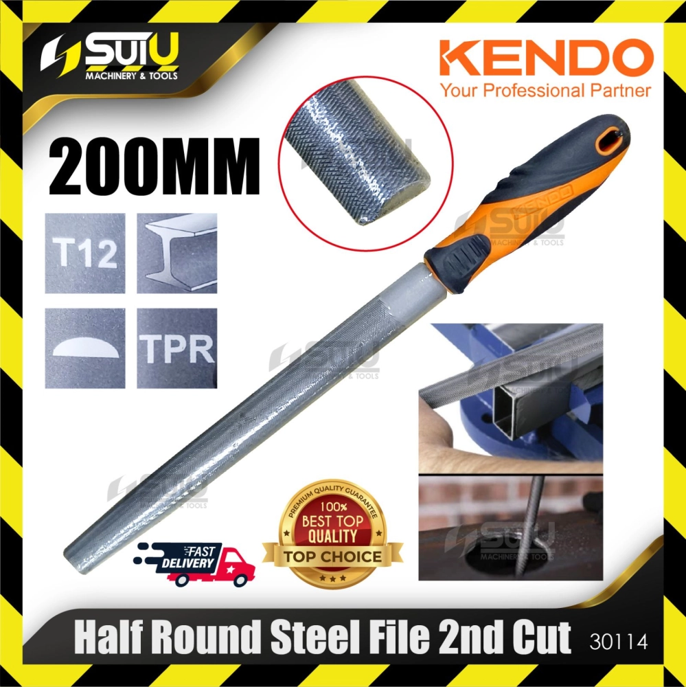 KENDO 30114 200MM Half Round Steel File 2nd Cut