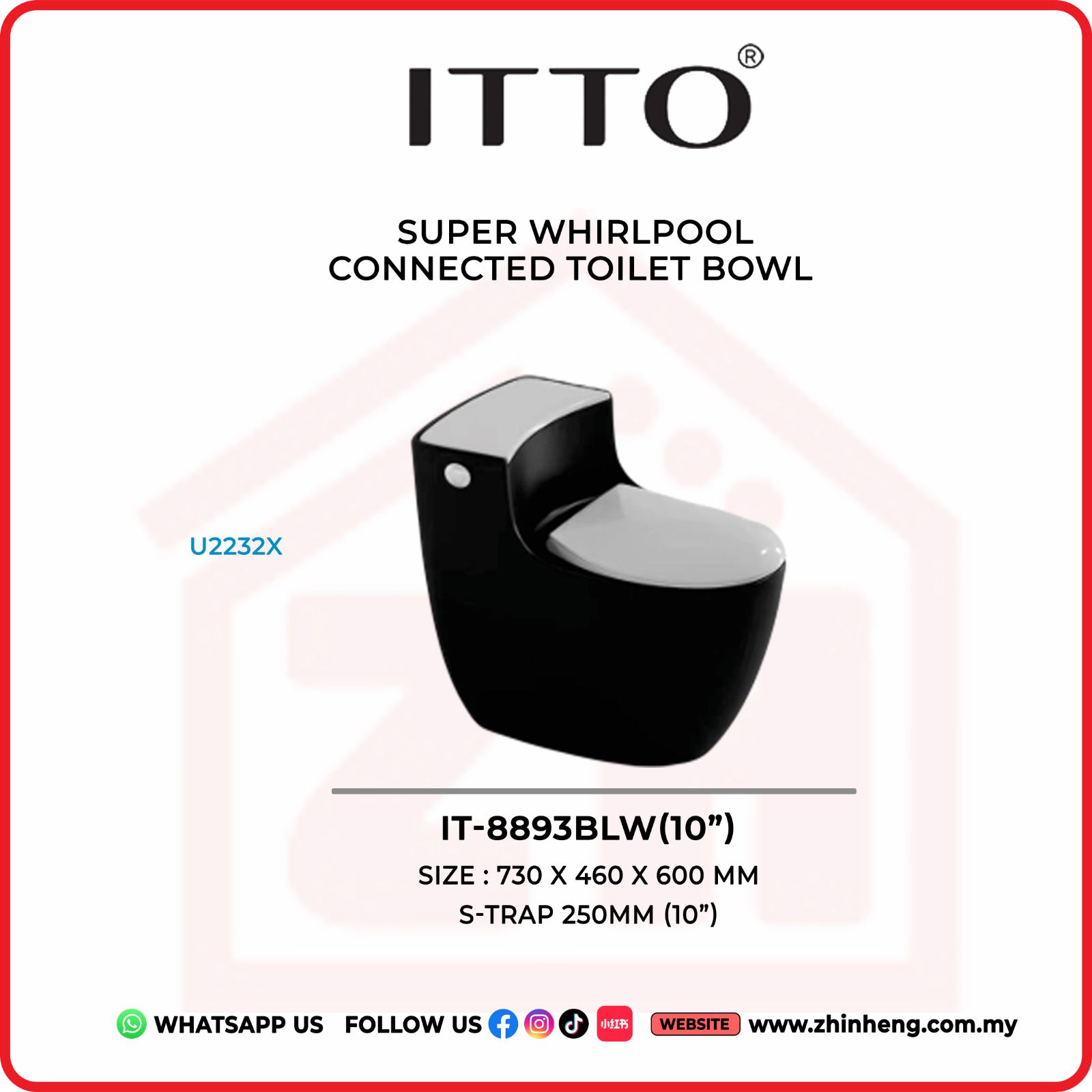 ITTO SUPER WHIRLPOOL CONNECTED TOILET BOWL IT-8893BLW(10")