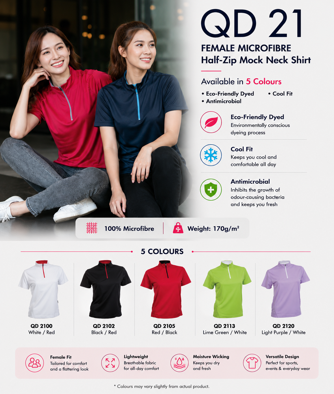 Female Microfibre Half-Zip Mock Neck Shirt - QD21