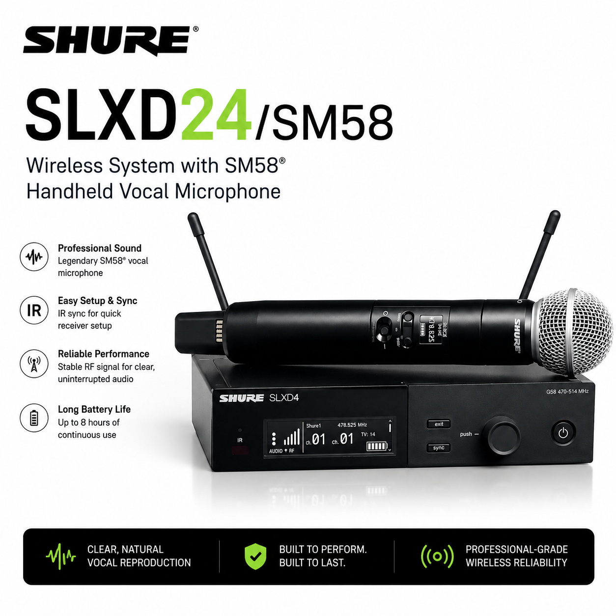 Shure SLXD24/SM58 – Sistem Tanpa Wayar dengan Mikrofon Vokal Genggam SM58®
