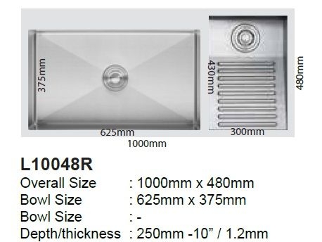 LAUNDRY SINK SUS304 RIGHT 1000x480mm