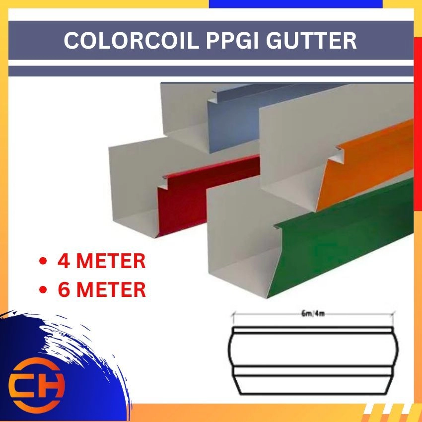 COLORCOIL PPGI GUTTER ROLL FORMING METAL GUTTER ( 4 METER / 6 METER ) 